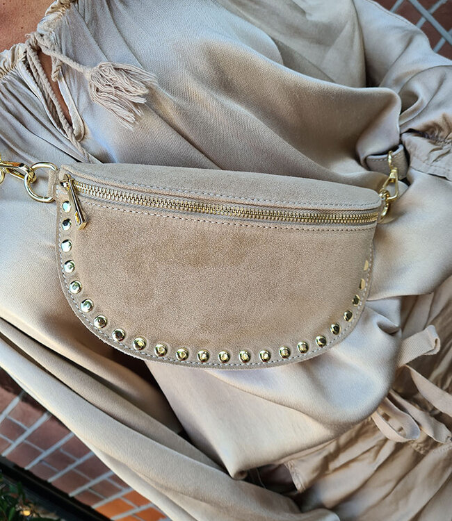 Crossbody Suede met Studs Beige