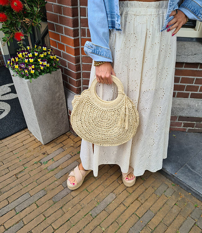 Gevlochten Bag Rond Beige