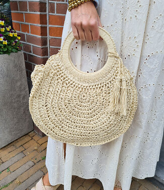Gevlochten Bag Rond Beige