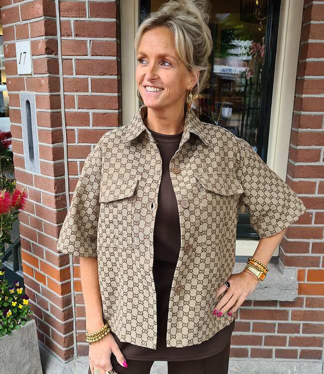 Azzurro Bruin motief Blouse KM