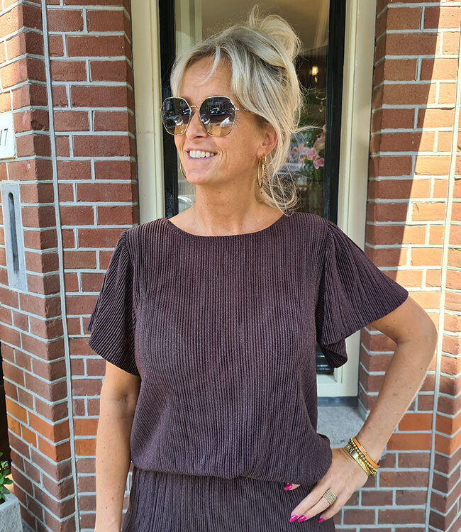Plissé Tee Ruffle Shimmer Bruin