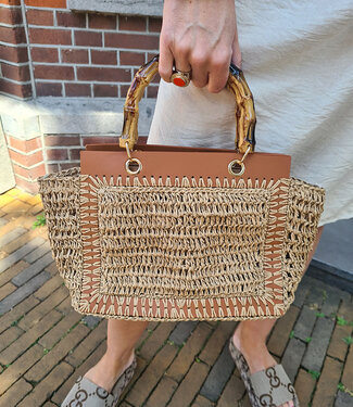 Gevlochten RietenTas Bruin/Cognac