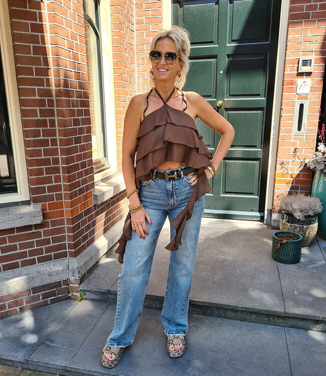 Halter Ruffle Top Donkerbruin