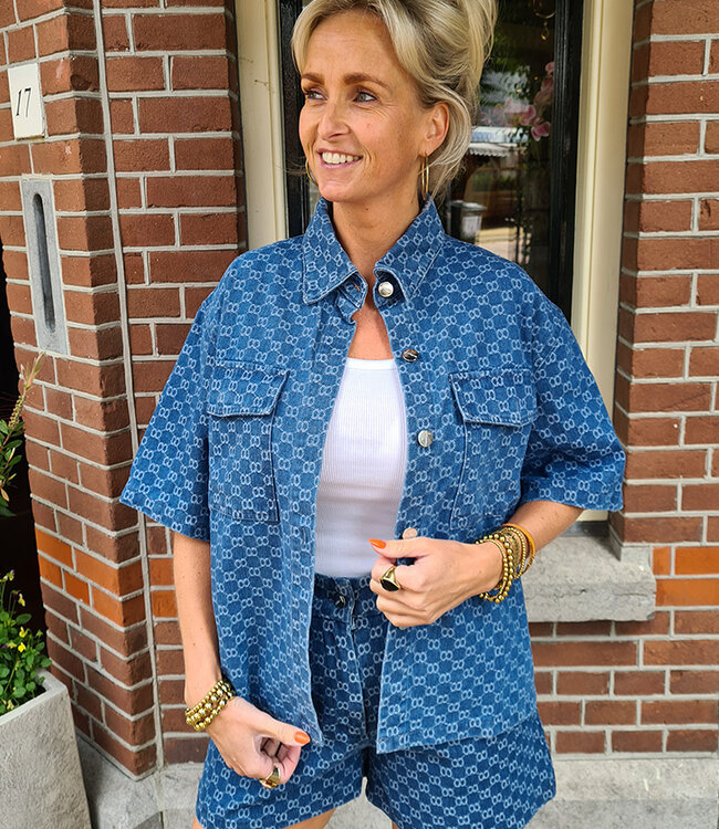 Azzurro Jeans Blauw motief Blouse KM
