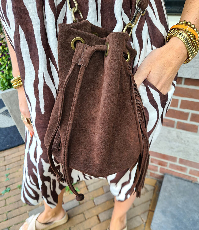 Suede Franje Bag Donkerbruin
