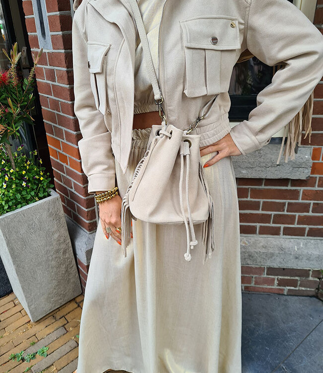 Suede Franje Bag Lichtbeige