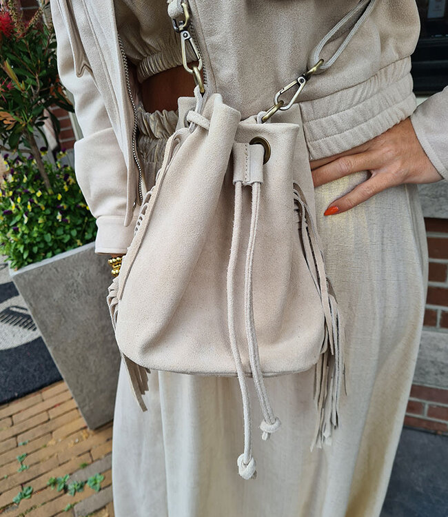 Suede Franje Bag Lichtbeige