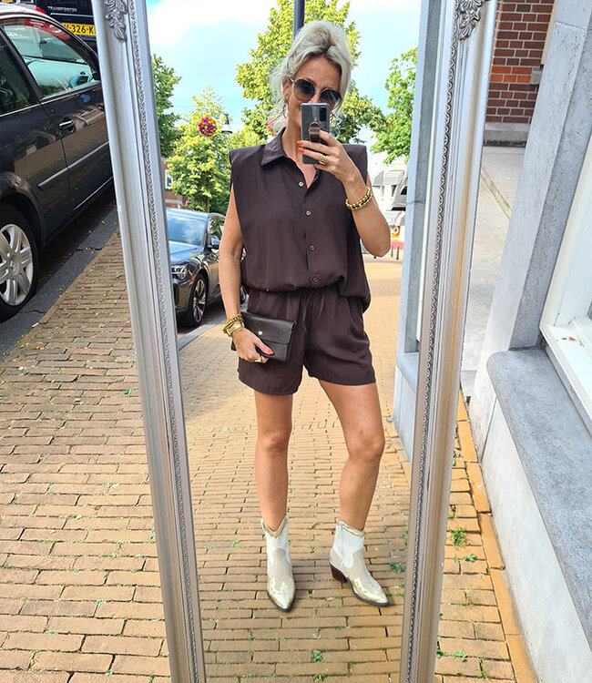 Ambika Schouder Blouse met Split Donkerbruin