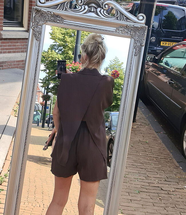 Ambika Schouder Blouse met Split Donkerbruin