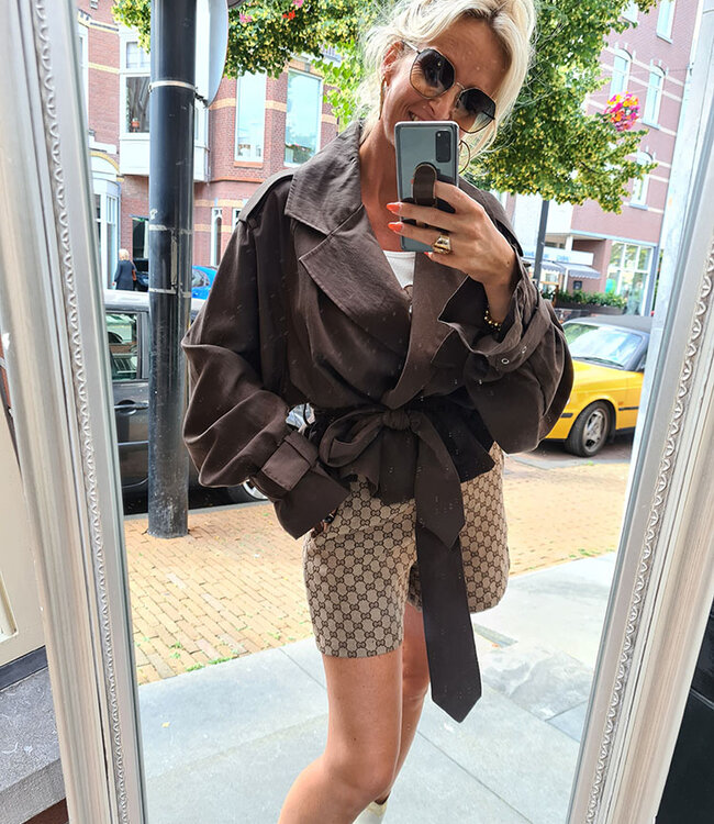 Ambika Short Trenchcoat Details Donkerbruin