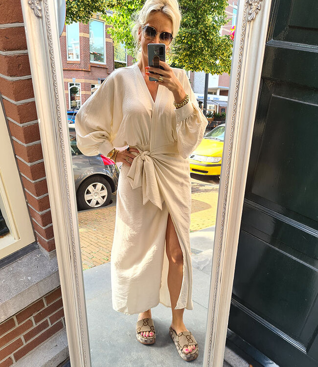 Ambika Overslag Linnenlook Dress LANG beige