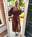 Ambika Overslag Linnenlook Dress LANG Donkerbruin