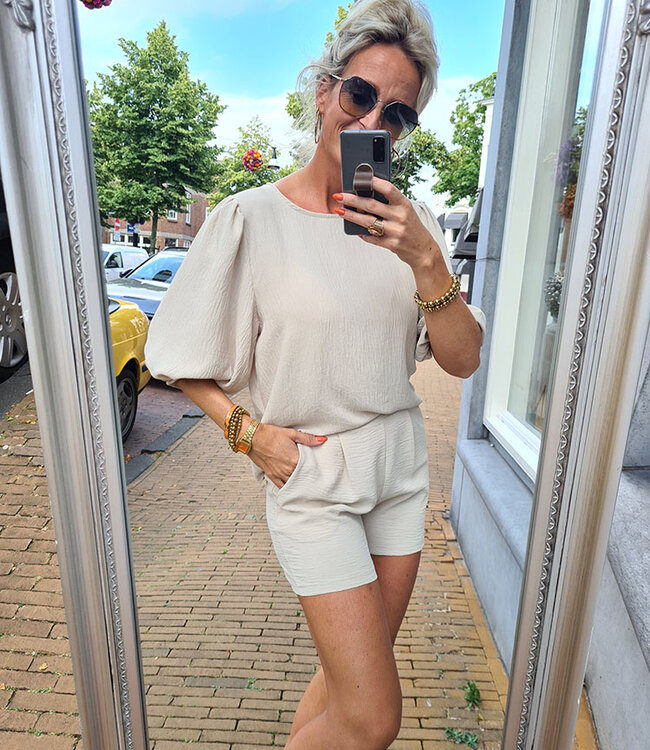 Azzurro Pofmouw Blouse Effen Beige