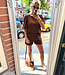 Azzurro Pofmouw Blouse Effen Bruin