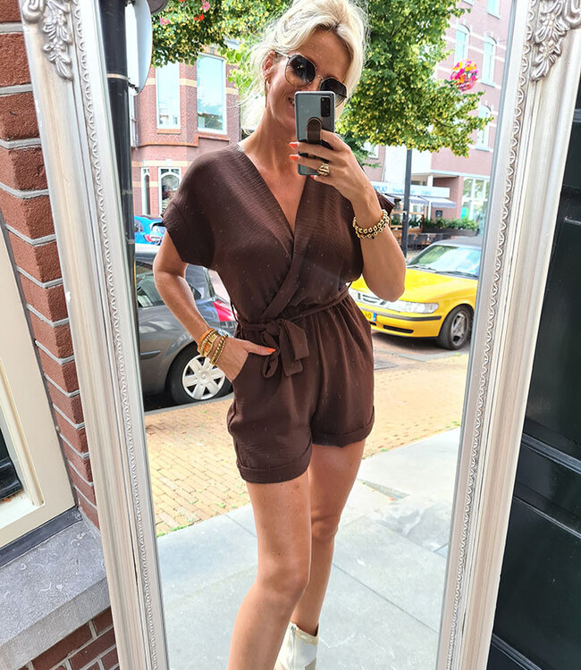 Azzurro Basic Jumpsuit Donkerbruin
