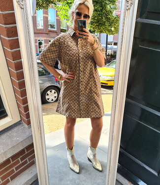 Azzurro Oversized Dress Motief Bruin