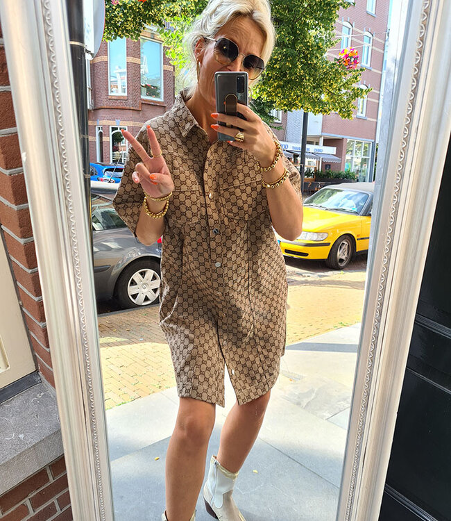 Azzurro Oversized Dress Motief Bruin