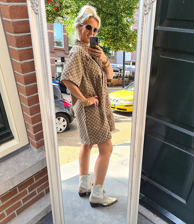 Azzurro Oversized Dress Motief Bruin