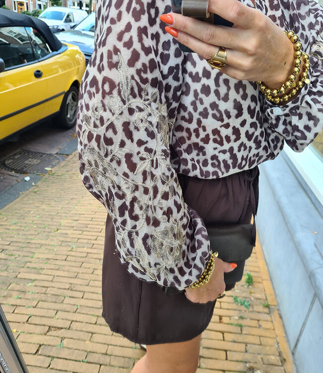 Blouse Geborduurde Mouw Leo/Gold