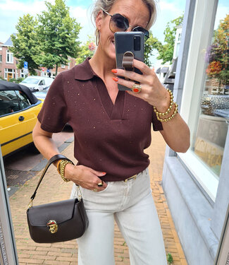Knit Polo met Strass Donkerbruin