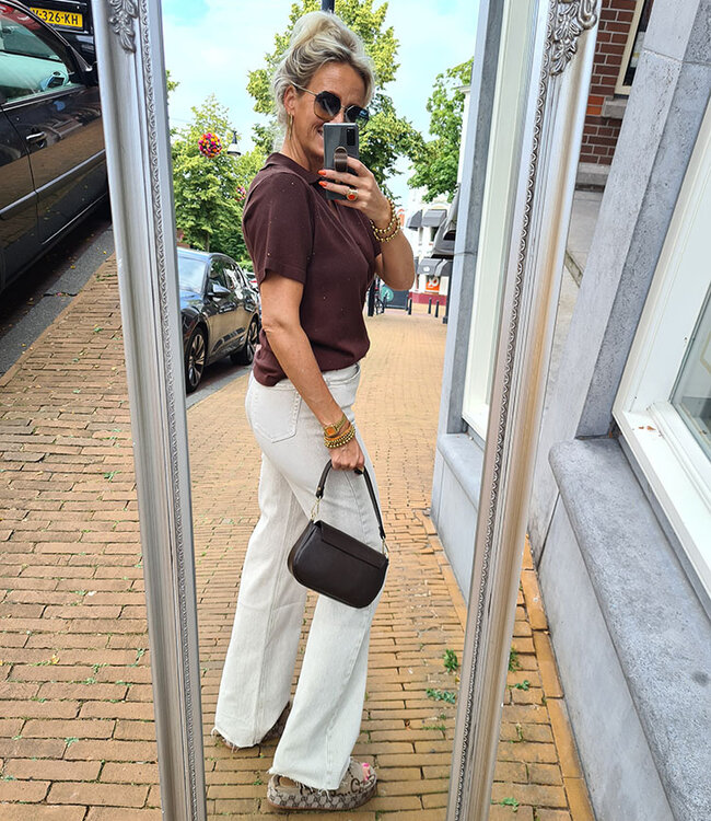 Knit Polo met Strass Donkerbruin