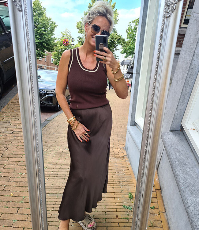 Basic Knit Top Donkerbruin/Goud Randje
