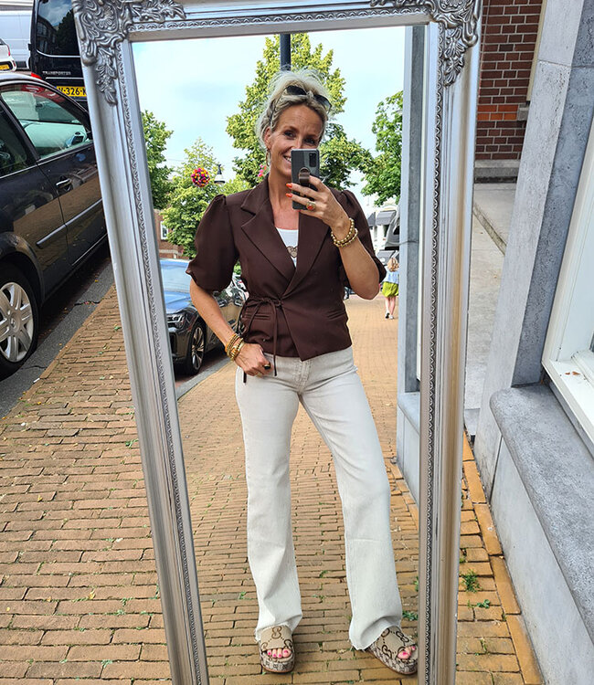 Blazer Overslag Pofmouw KM Donkerbruin