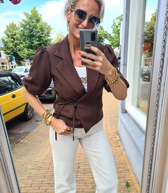 Blazer Overslag Pofmouw KM Donkerbruin