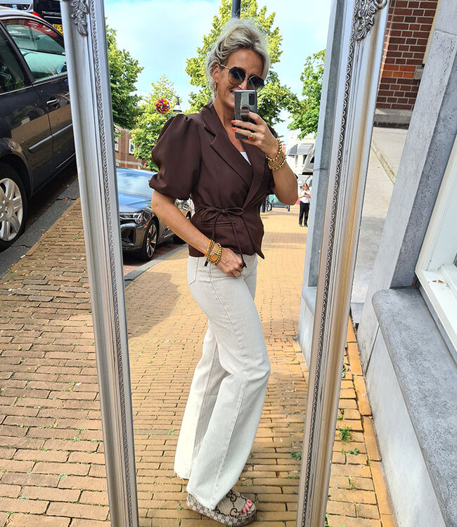 Blazer Overslag Pofmouw KM Donkerbruin