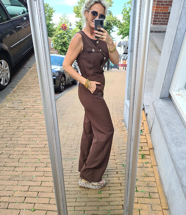 Jumpsuit Gouden Knopen Donkerbruin