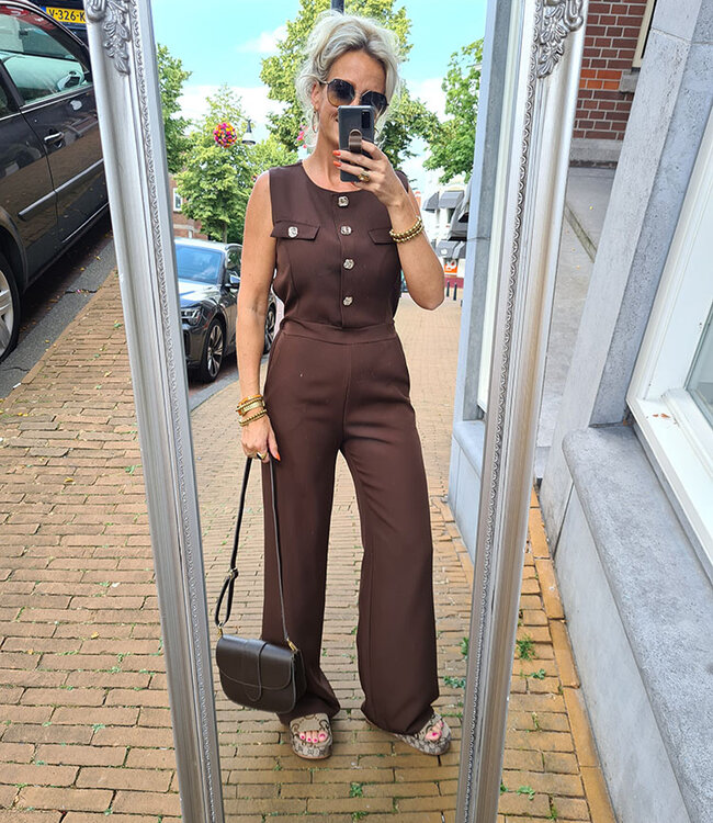 Jumpsuit Gouden Knopen Donkerbruin