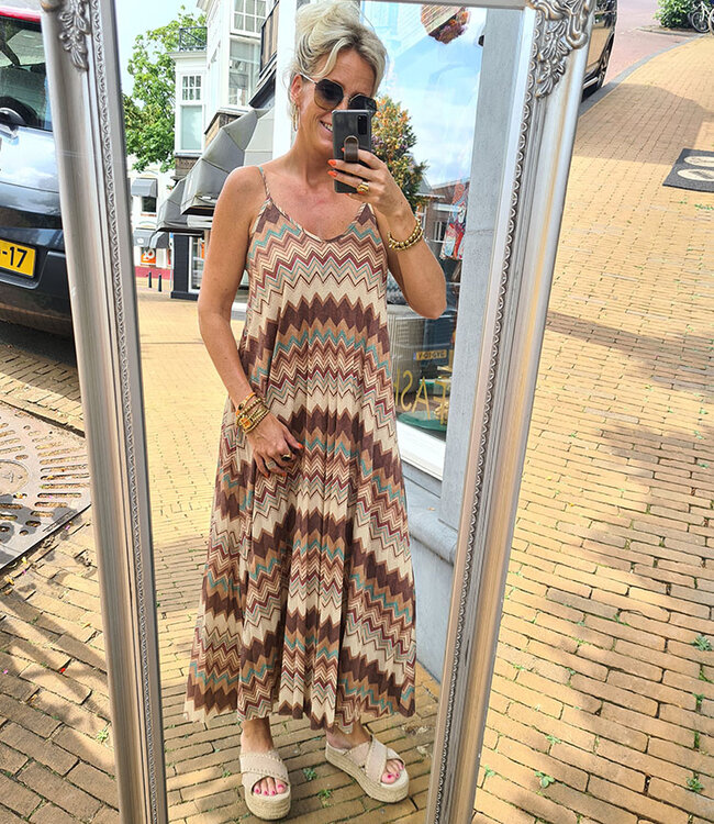 Dress Dunne bandjes Aztec Turquoise/Bruintinten