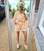 2-Delige WafelSet Blouse/Short Crème/Oranje