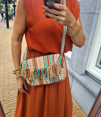 Boho Knit Bag Beige/Turquoise