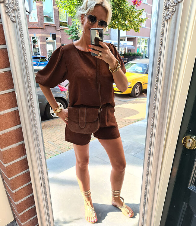 Lederen Bag Suede Donkerbruin