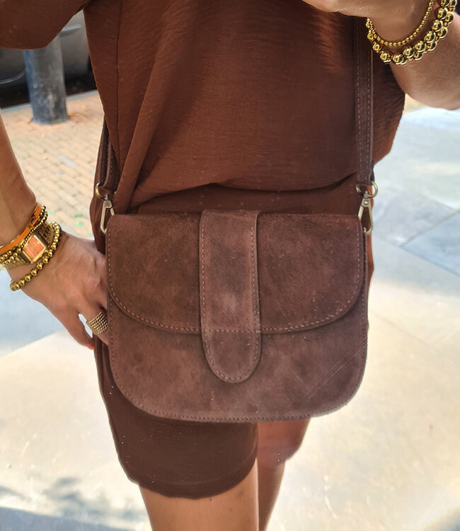 Lederen Bag Suede Donkerbruin