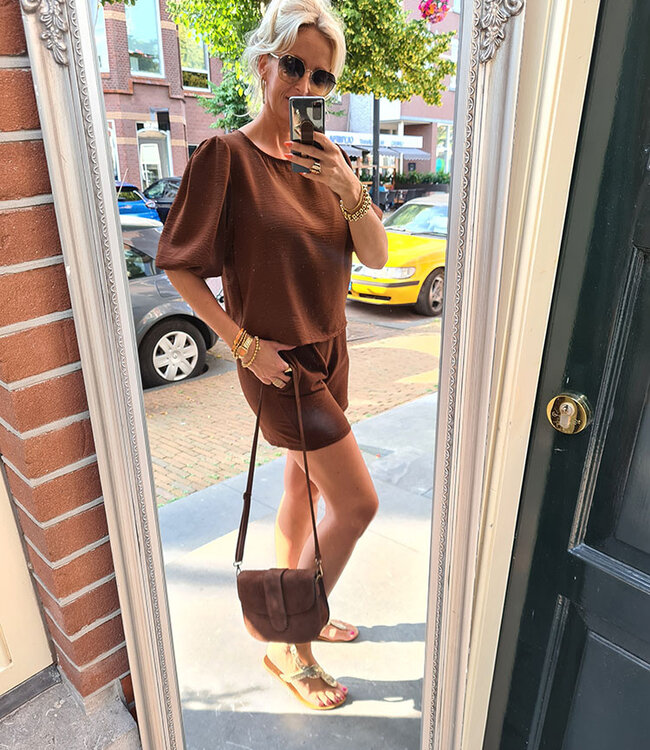 Lederen Bag Suede Donkerbruin