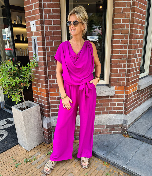 Top Waterval met Gesp Detail Magenta