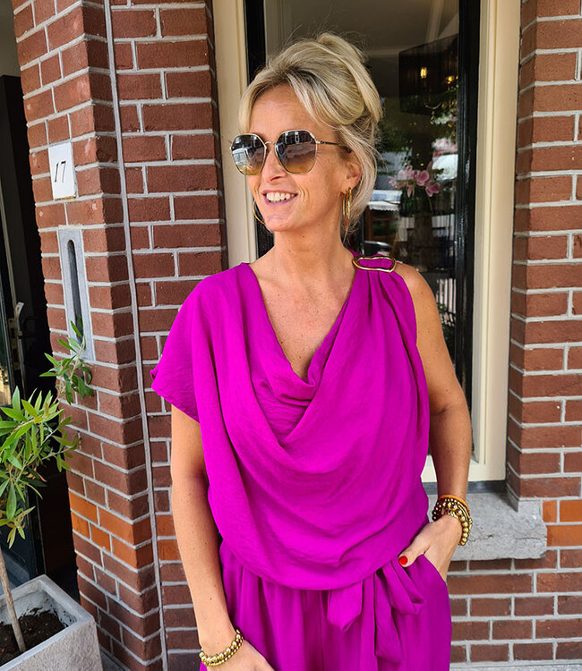 Top Waterval met Gesp Detail Magenta