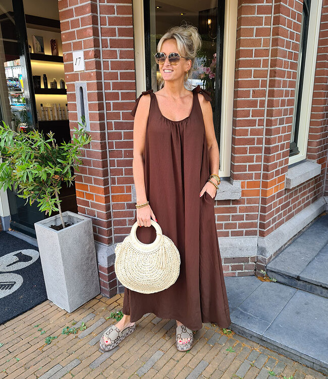 Azzurro Oversized Dress met Strikjes Donkerbruin