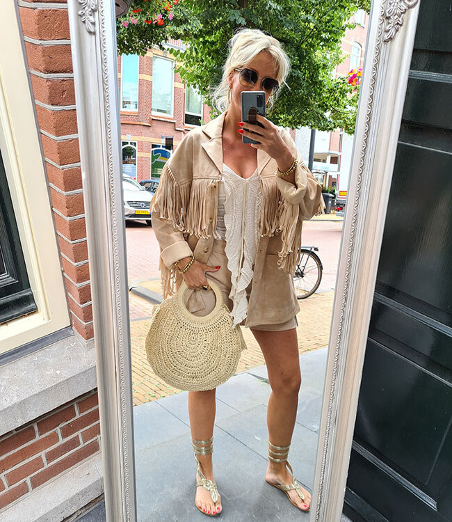 Oversized Franje Jas Beige