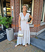 Lange Jurk Vhals Ruffle Effen Beige