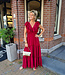 Lange Jurk Vhals Ruffle Effen Donkerrood
