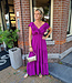 Lange Jurk Vhals Ruffle Effen Magenta