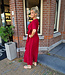 Lange Jurk wafelstof Ruffle Donkerrood