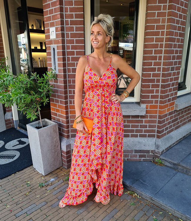 Azzurro Spaghettiband Dress Oranje/Fuchsia