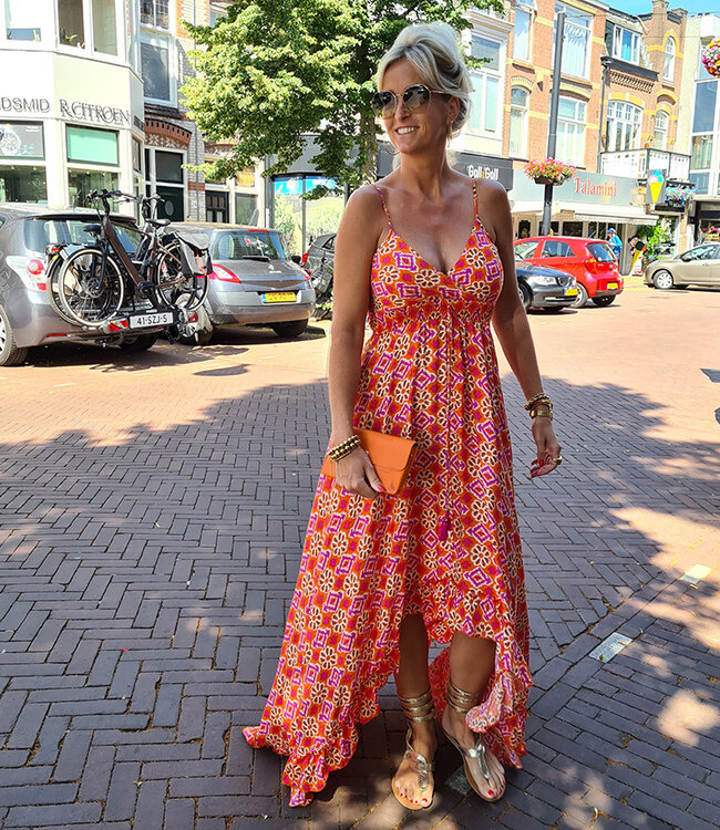Azzurro Spaghettiband Dress Oranje/Fuchsia