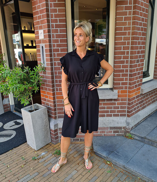 Doorknoop Dress met Ruffle Zwart