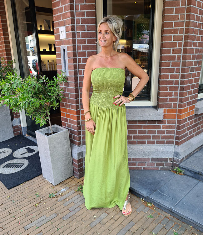 Azzurro Strapless Gesmokt Jurk Pistache