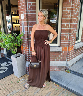 Azzurro Strapless Gesmokt Jurk Donkerbruin